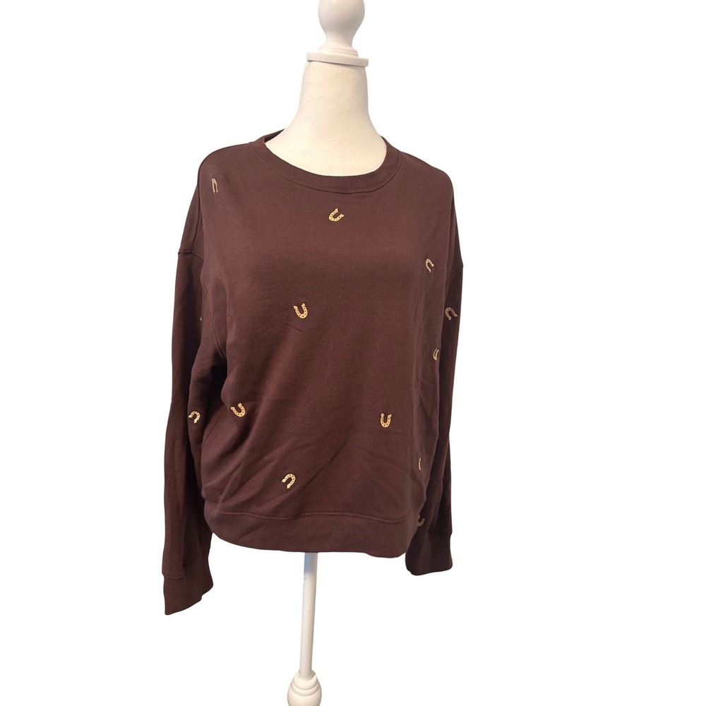 Rails Romona Brown Horseshoe Embroidered Sweatshirt XL Pullover Western Crewneck